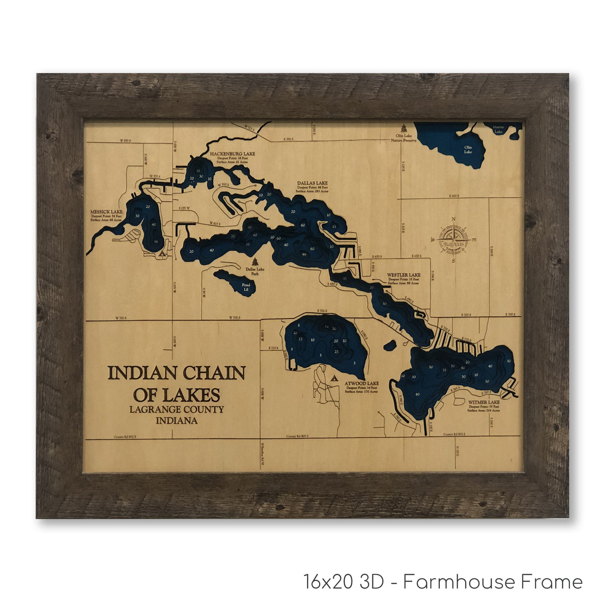 Indian Chain of Lakes Map | Wooden Maps | thirtyAXIS