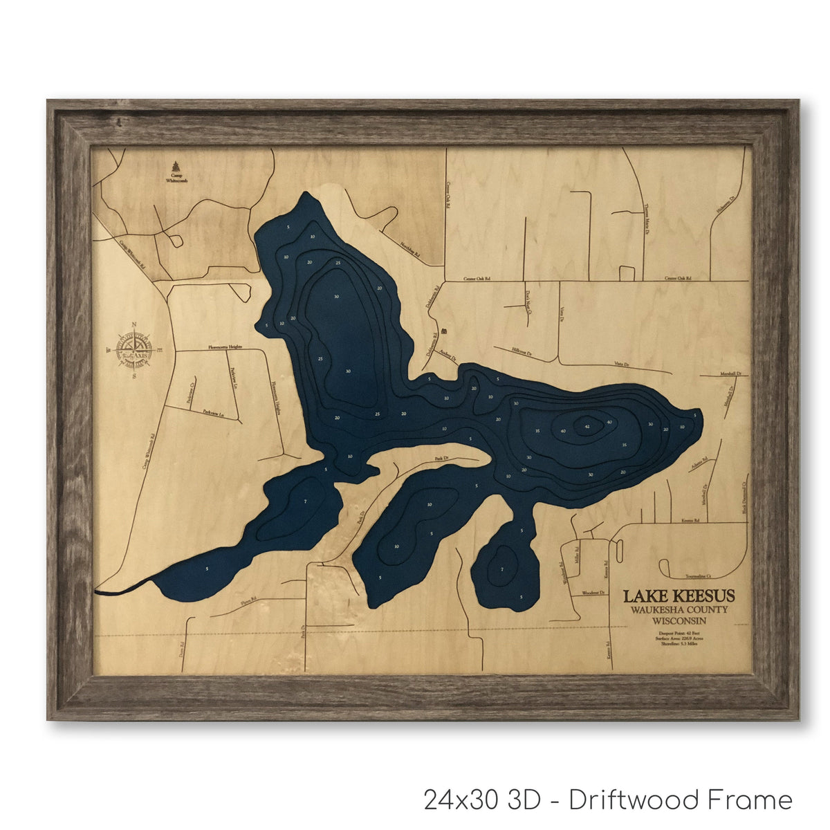 Lake Keesus Map Wooden Maps thirtyAXIS