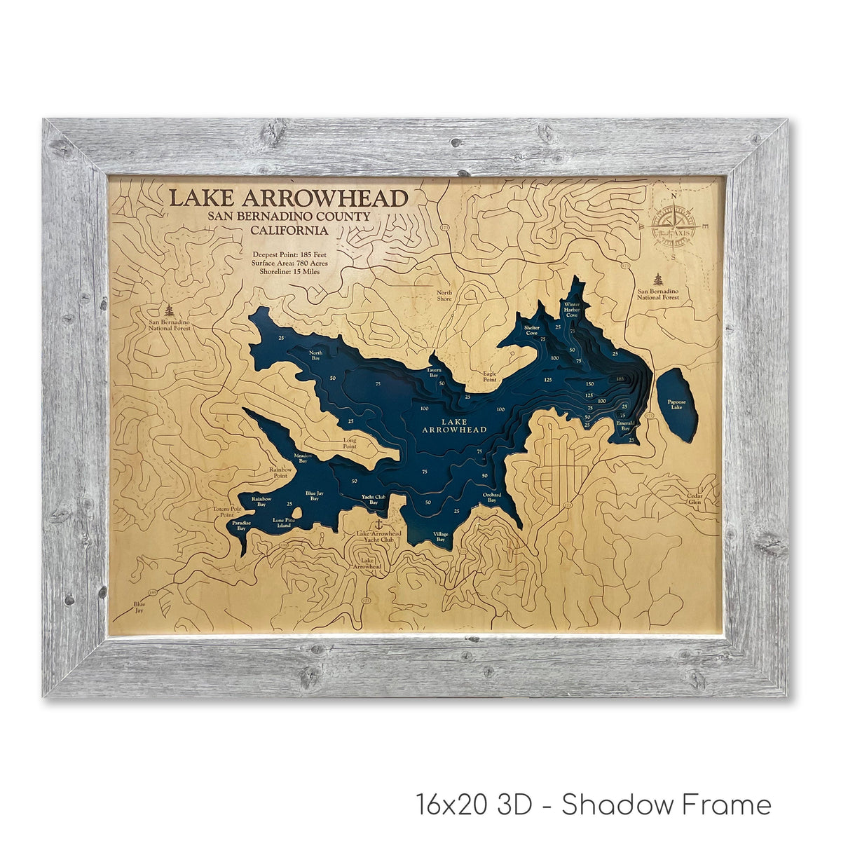 Lake Arrowhead Wooden Map
