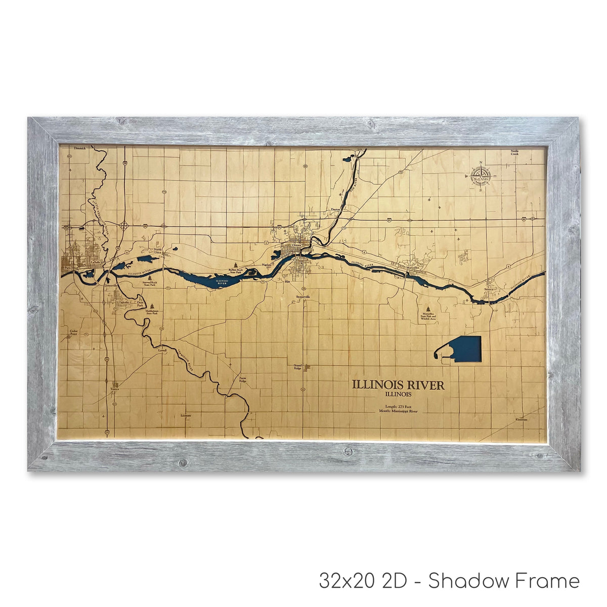 Illinois River Map Wooden Maps ThirtyAXIS