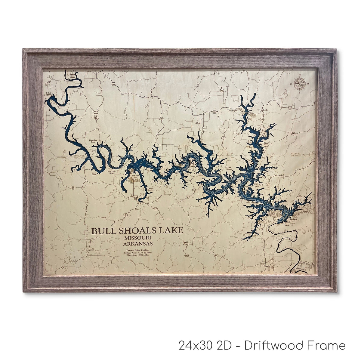 Bull Shoals Lake Map | Wooden Maps | thirtyAXIS