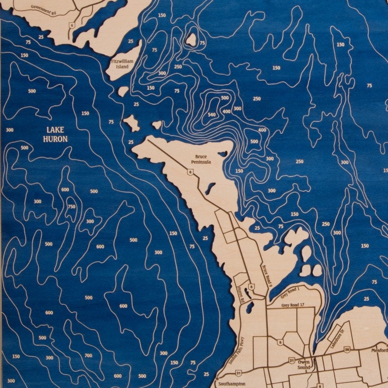 Great Lakes Wood Depth Contour Map