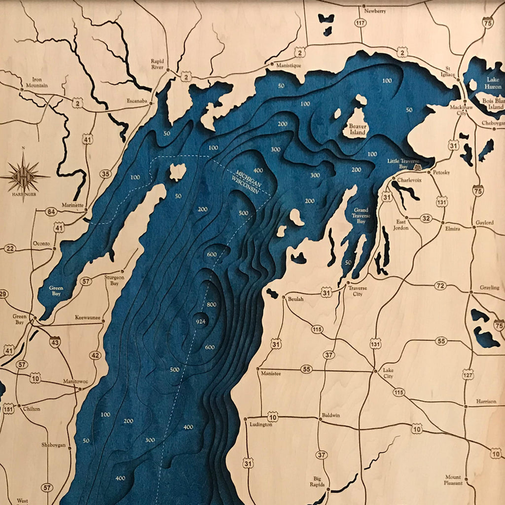 Lake Michigan Map Laser Engraved Wood Map