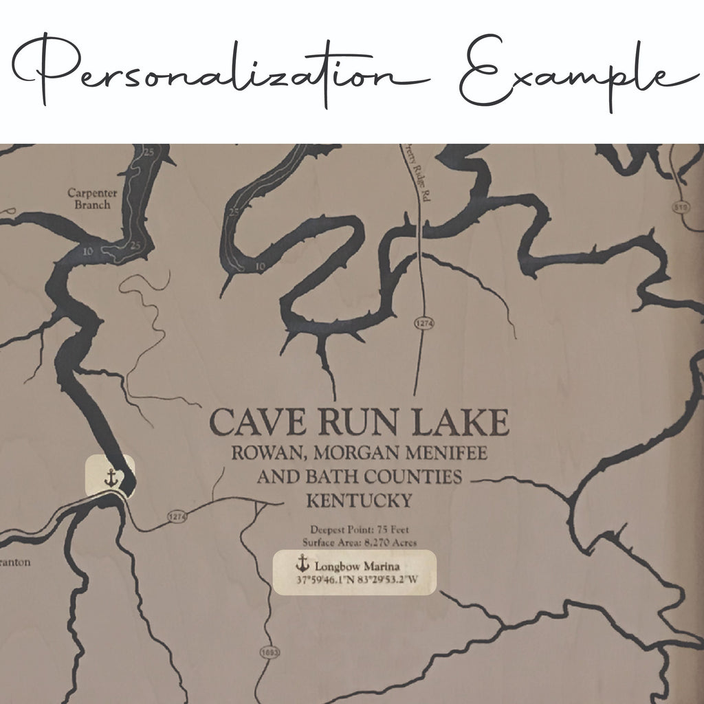 Lake Cumberland Laser Engraved Wood Map