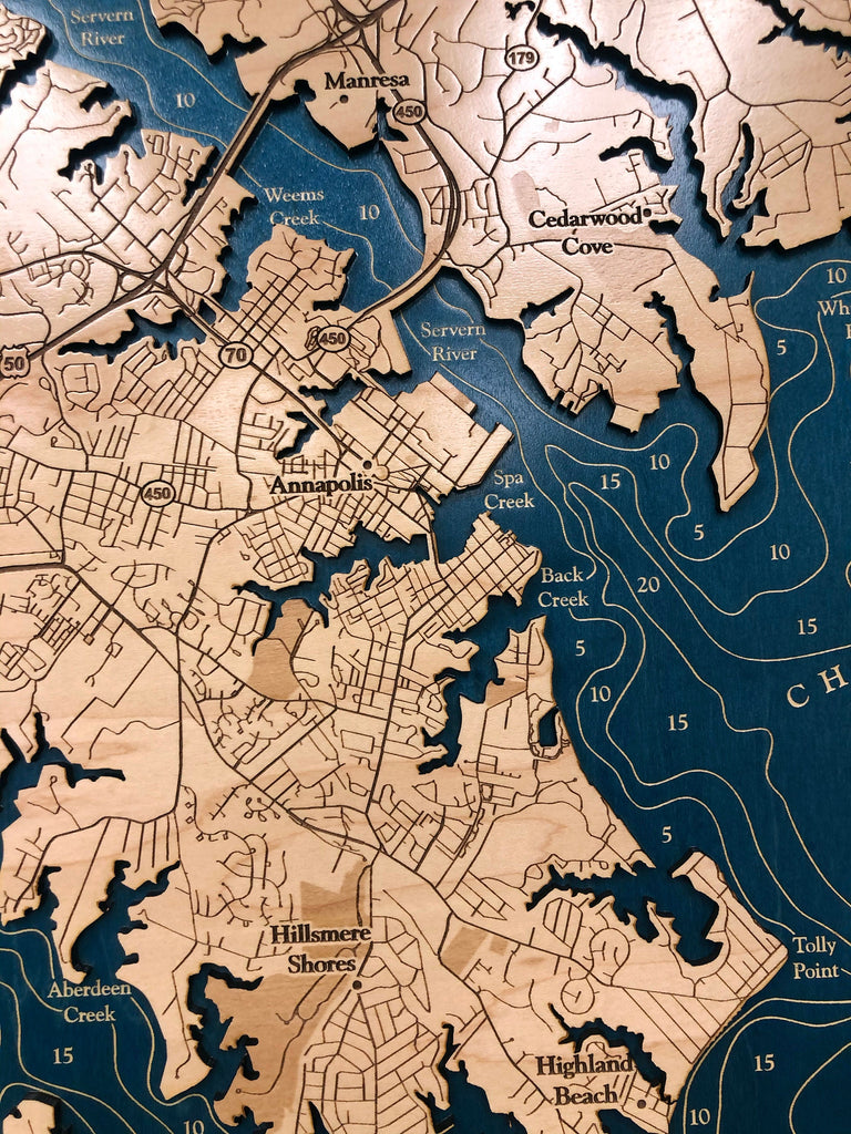 Annapolis Map Laser Engraved Wood Map