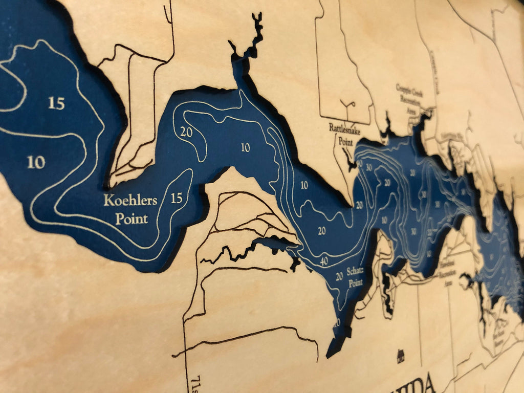 Lake Tschida Map Laser Engraved Wood Map