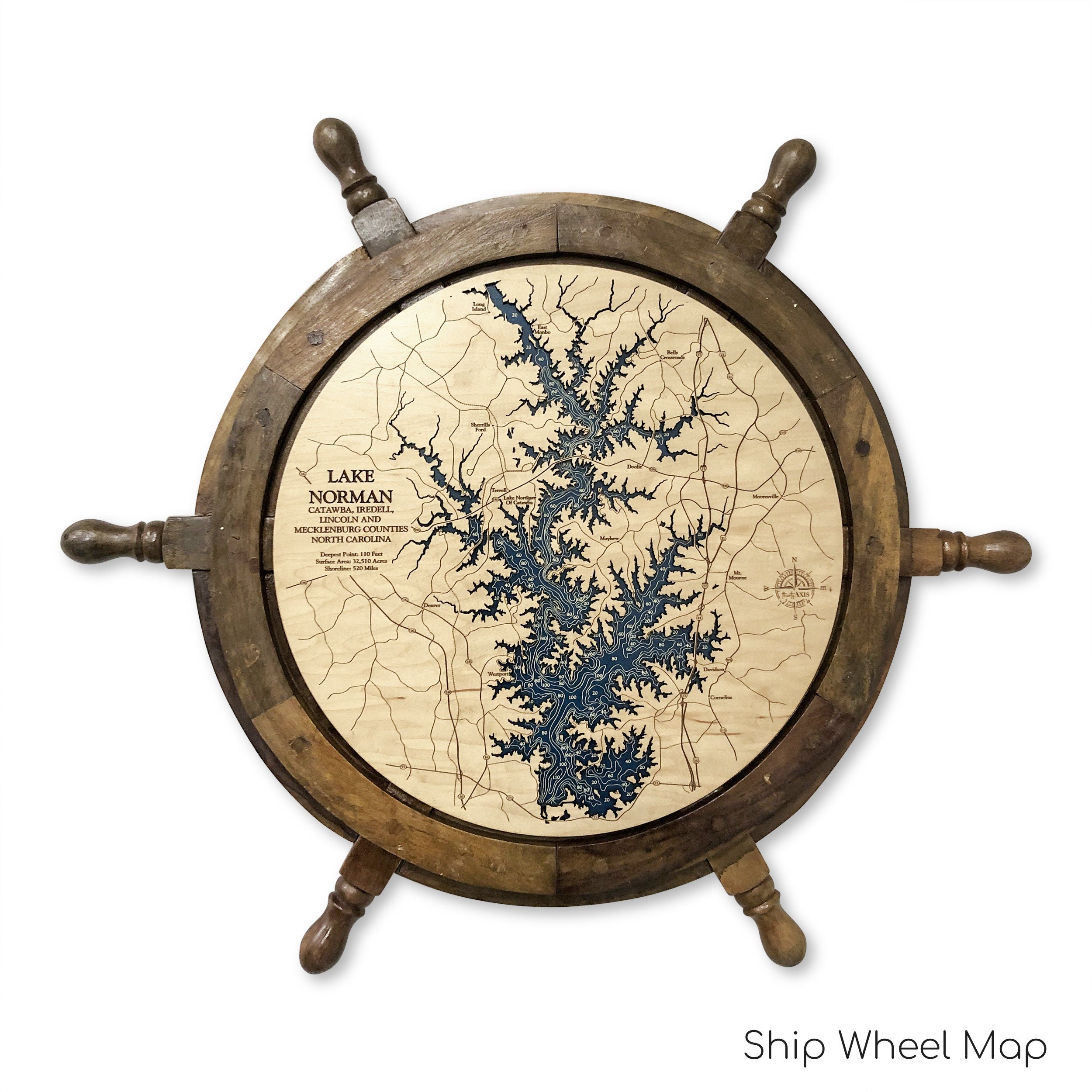 Lake Norman Laser Engraved Wood Map
