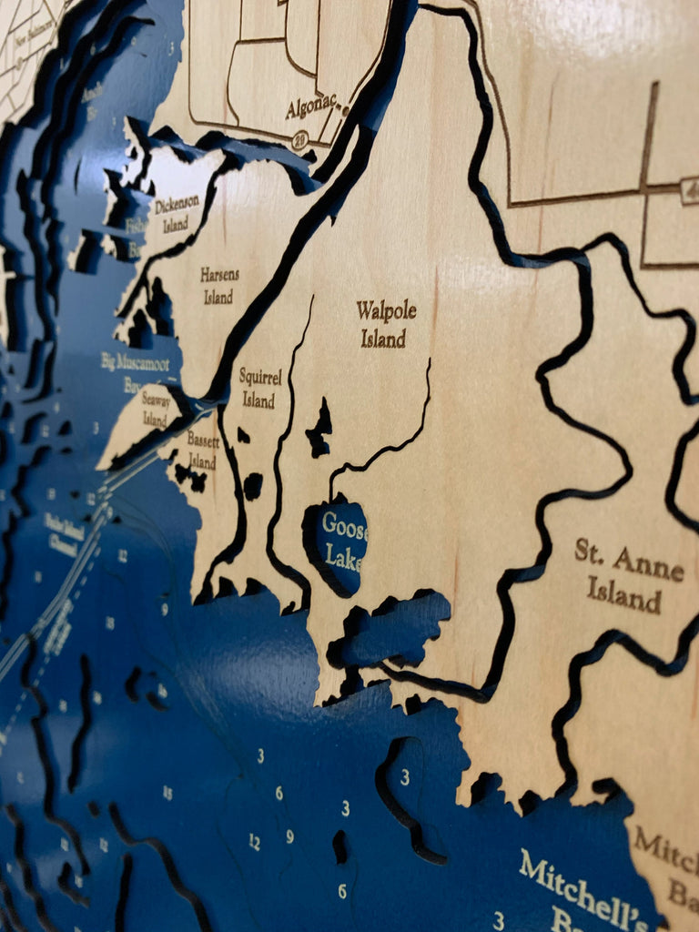 Lake St. Clair Map Laser Engraved Wood Map