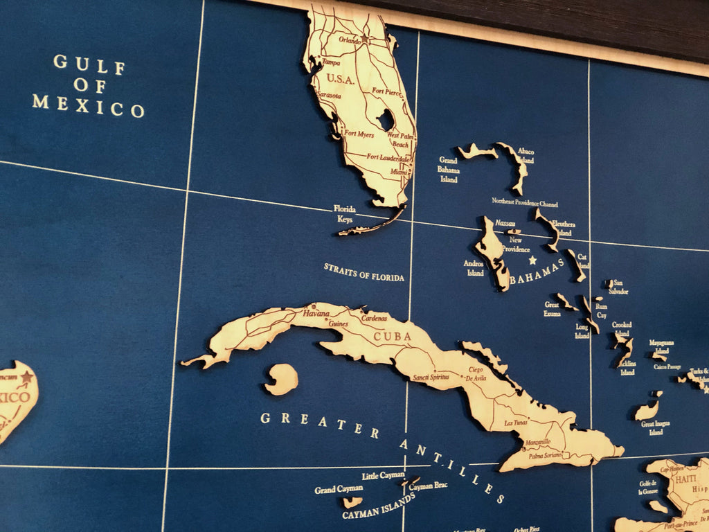 Caribbean Islands Map Laser Engraved Wood Map