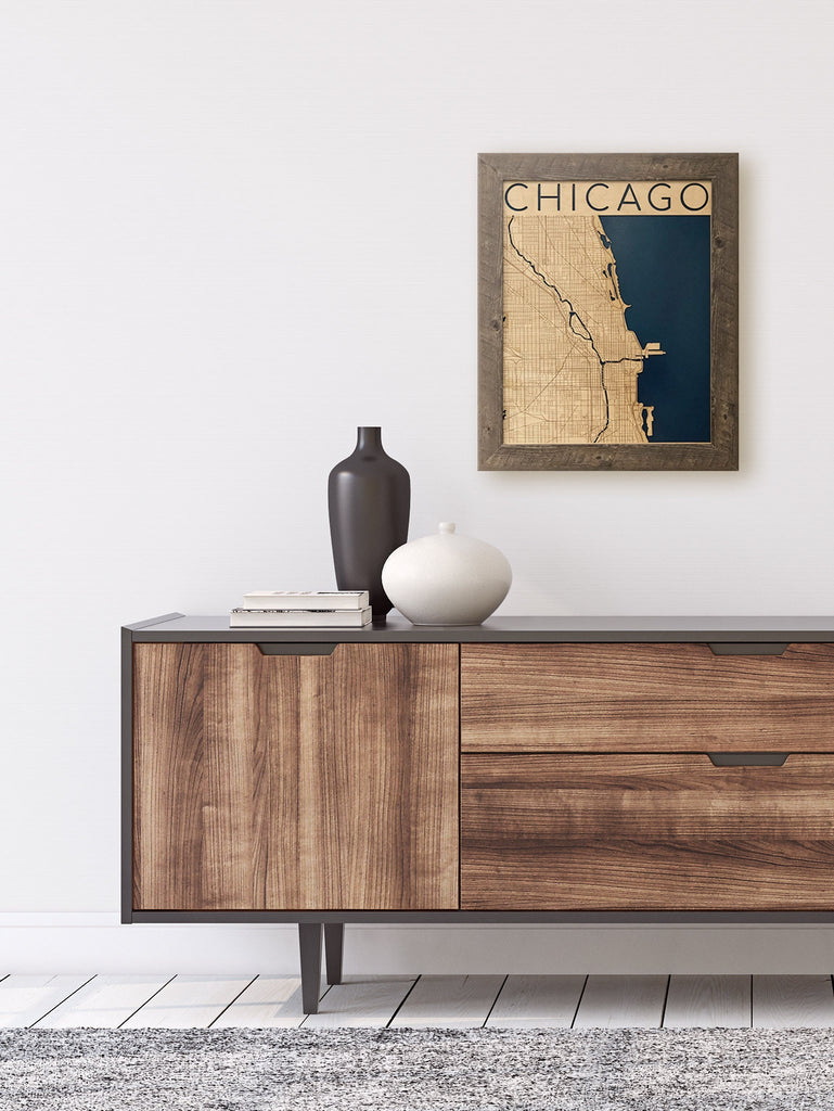 Chicago Wood City Map Laser Engraved Wood Map