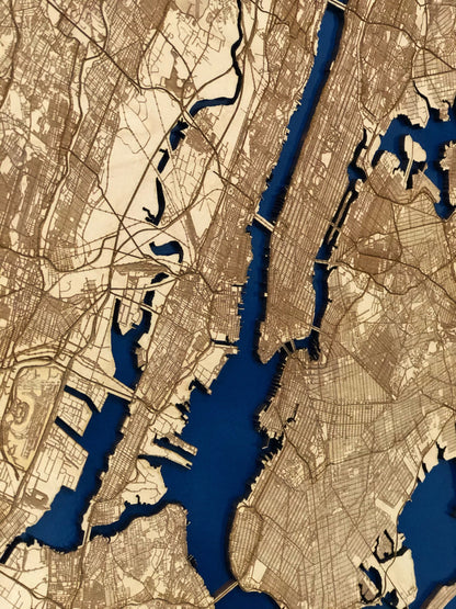 New York City Wood Map Laser Engraved Wood Map