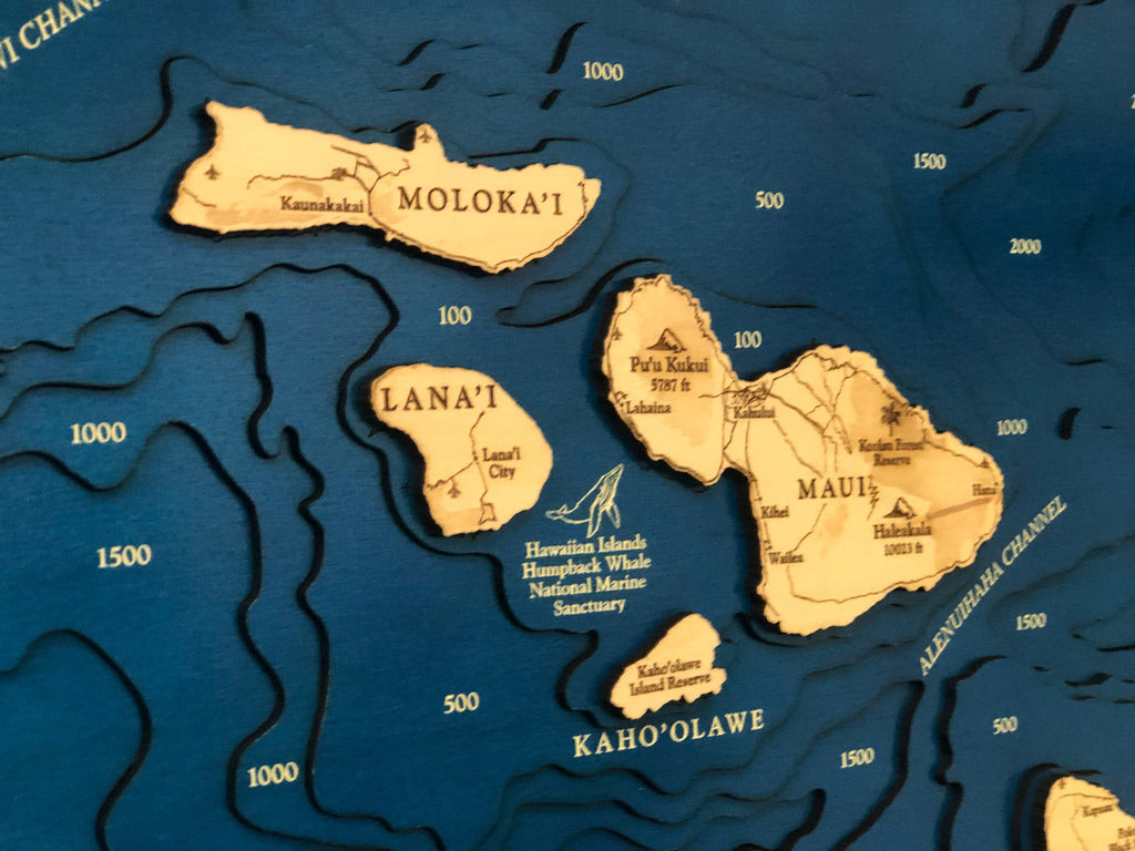 Hawaii Map Laser Engraved Wood Map
