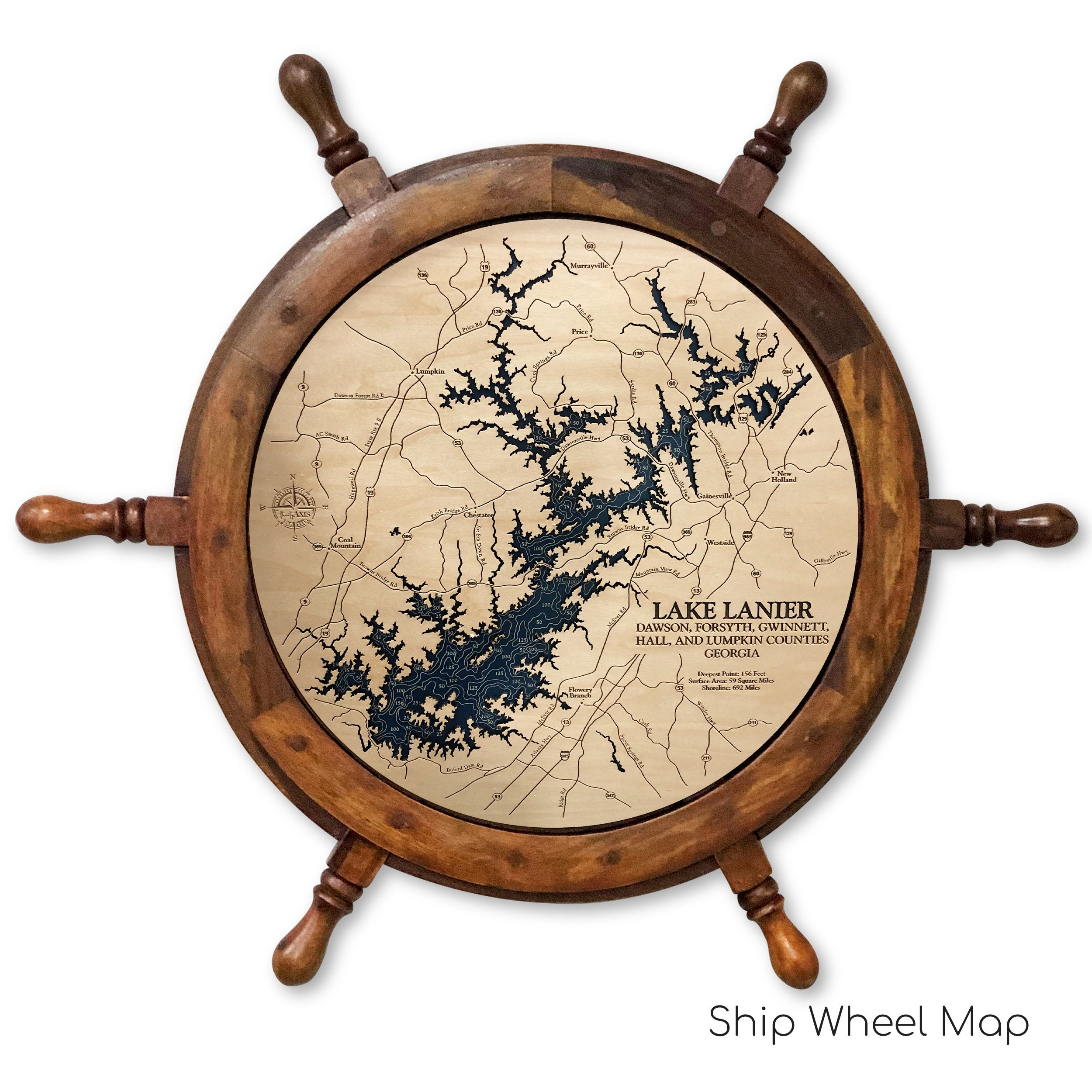 Lake Lanier Laser Engraved Wood Map