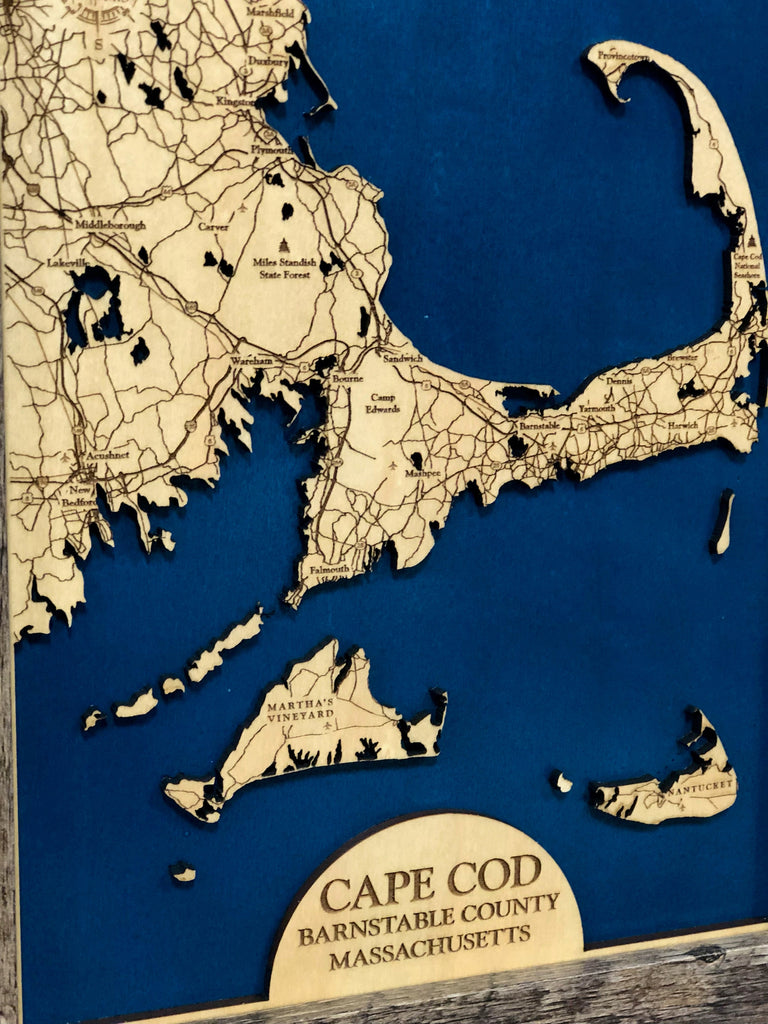 Cape Cod Map Laser Engraved Wood Map
