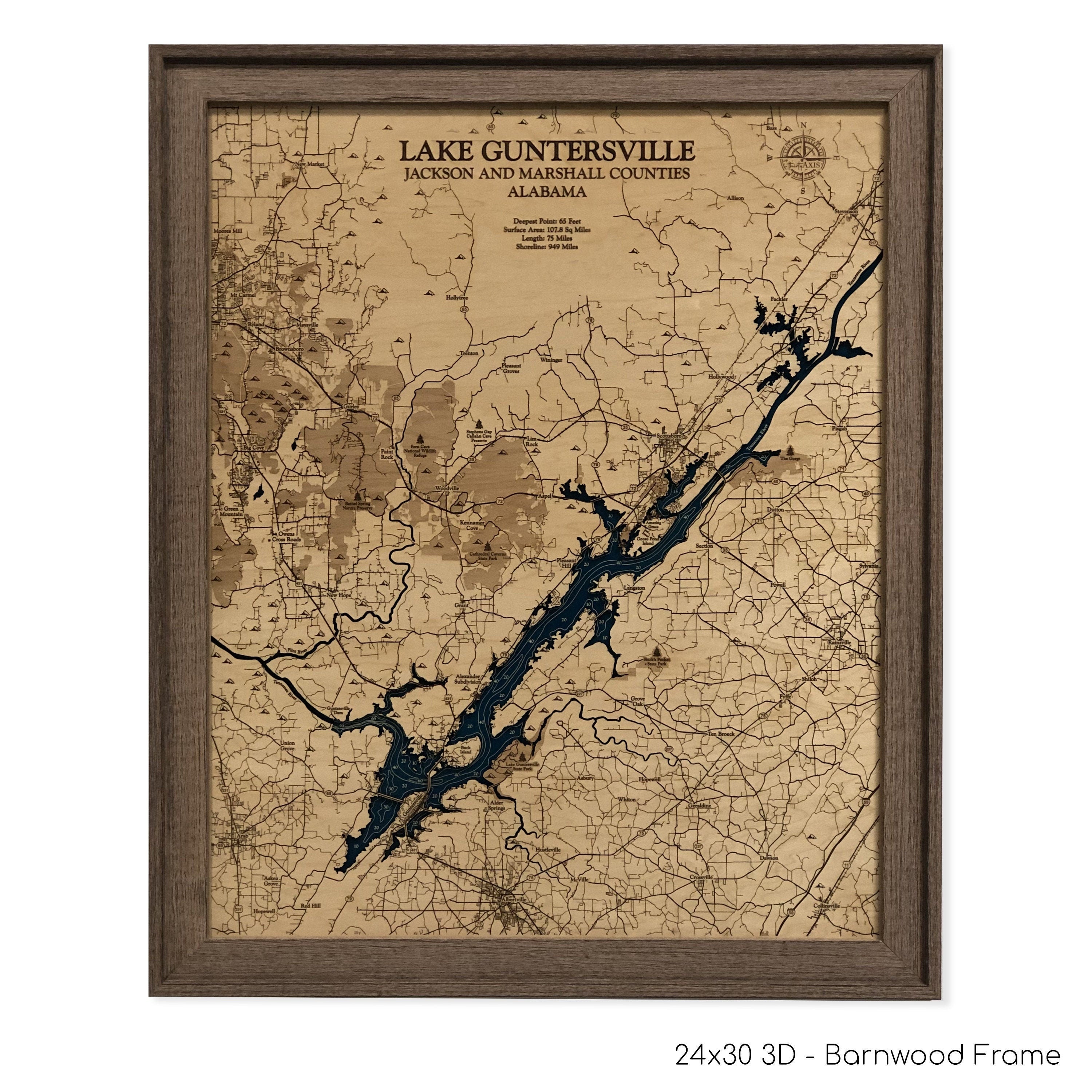 Guntersville Lake Map | Wooden Maps | thirtyAXIS
