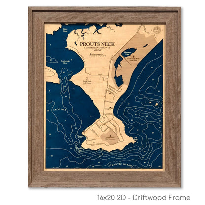 Prouts Neck Maine Dimensional Wood Carved Depth Contour Map