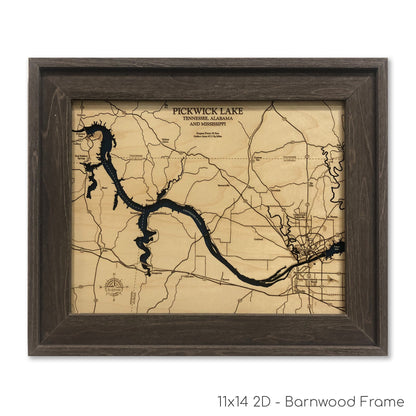 Pickwick Lake Laser Engraved Wood Map