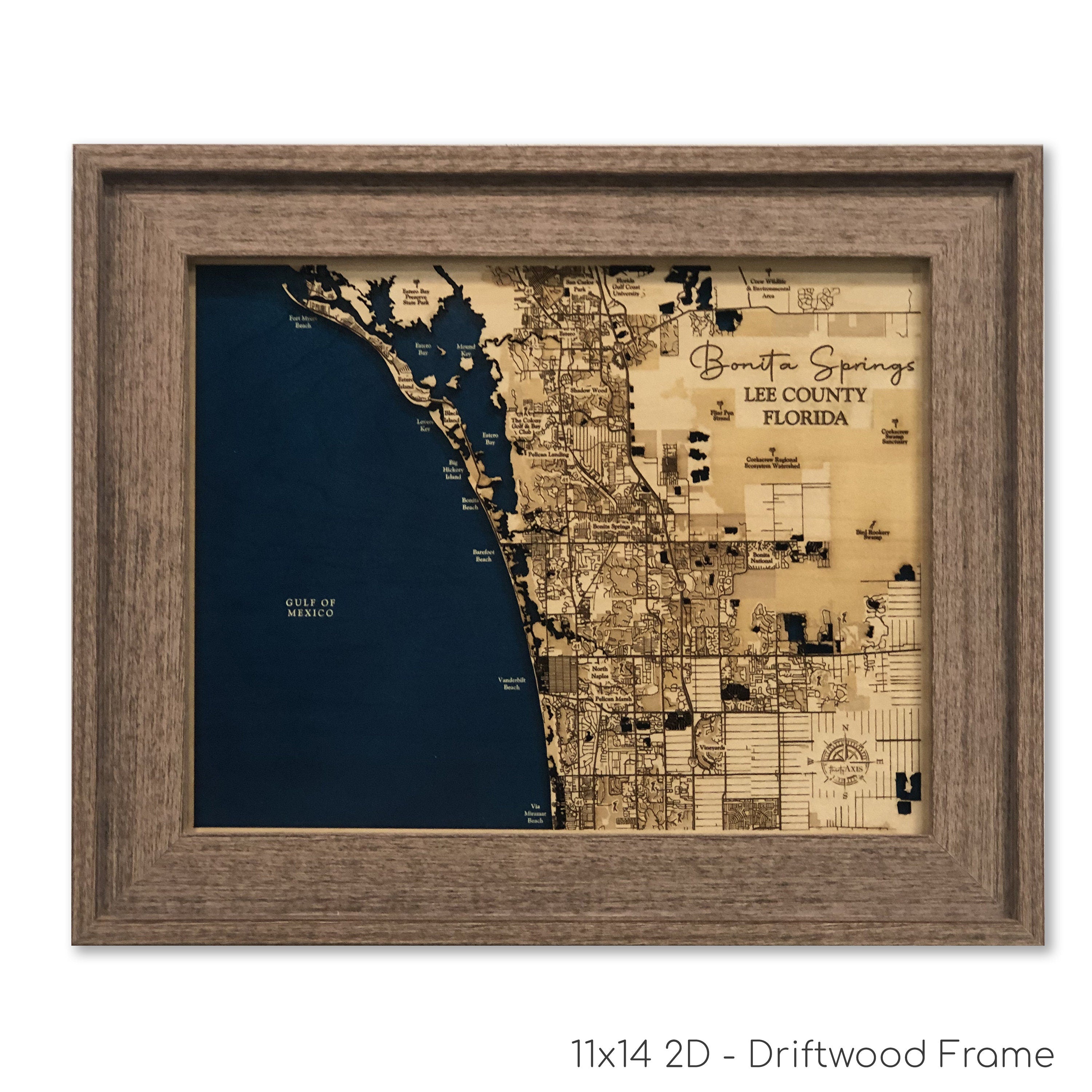 Bonita Map Laser Engraved Wood Map