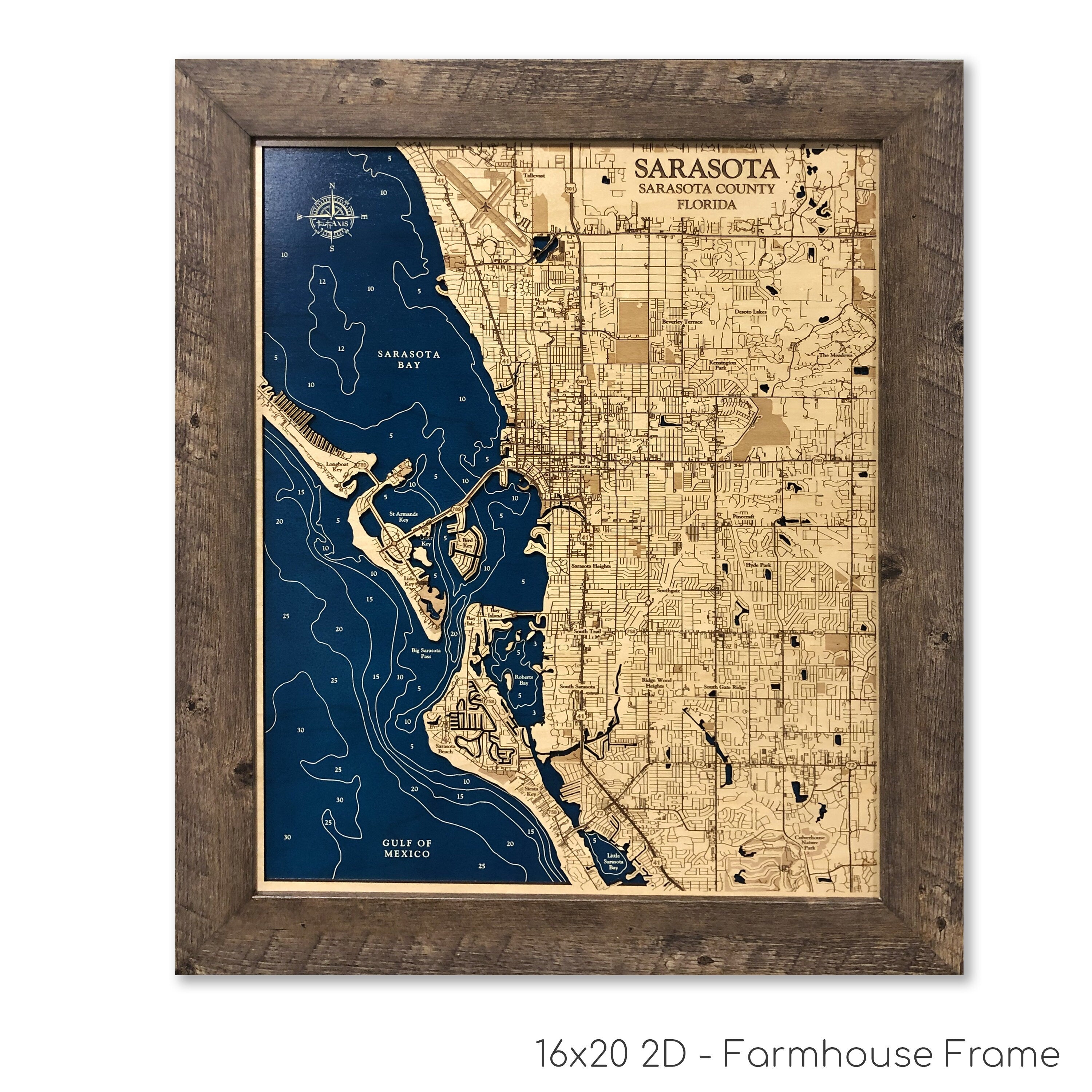 Sarasota Map Laser Engraved Wood Map