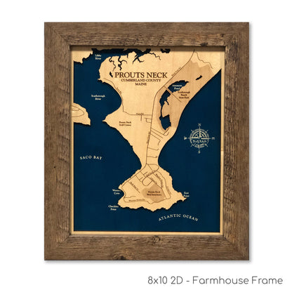 Prouts Neck Maine Dimensional Wood Carved Depth Contour Map