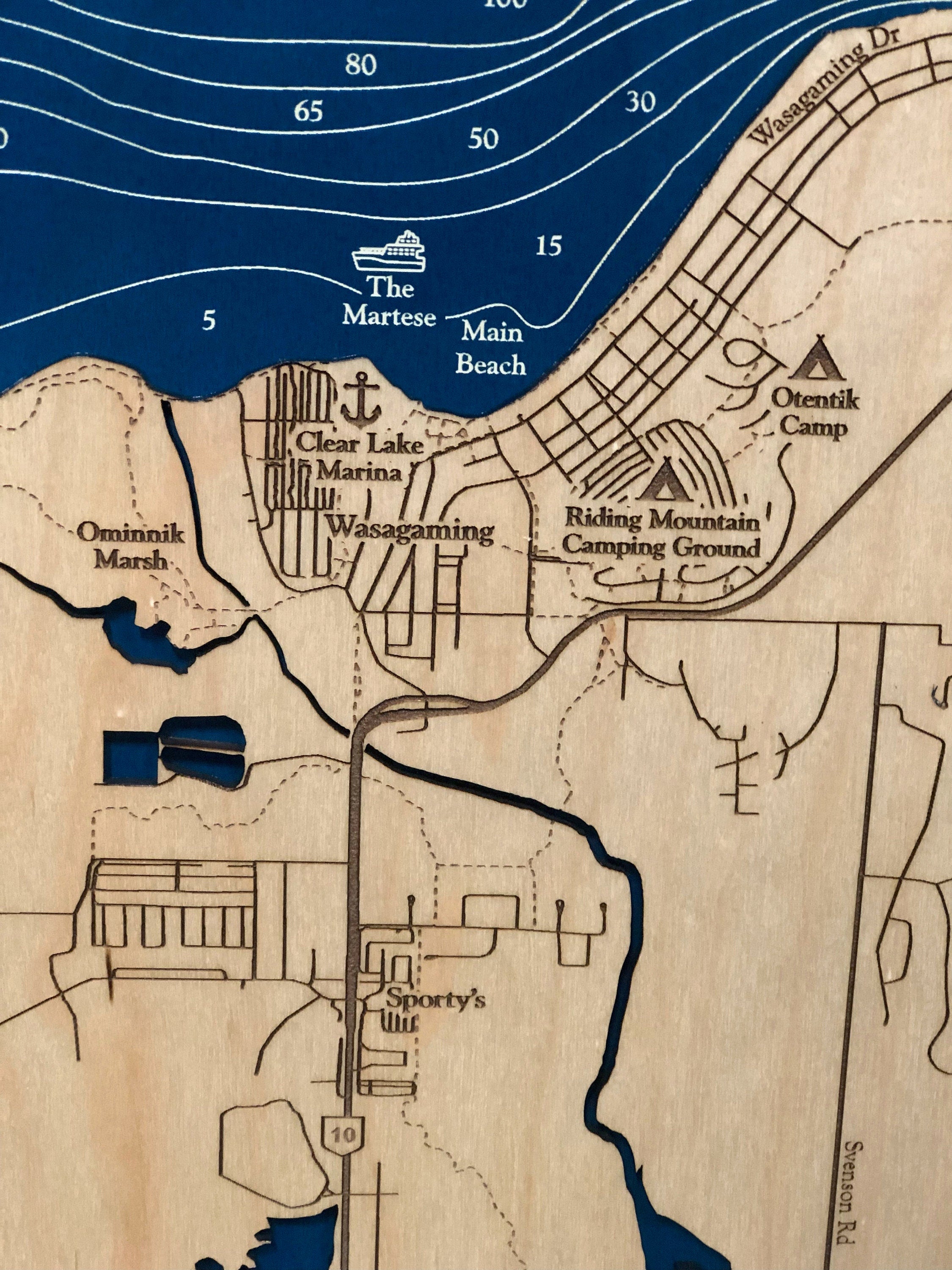 Clear Lake Map Laser Engraved Wood Map