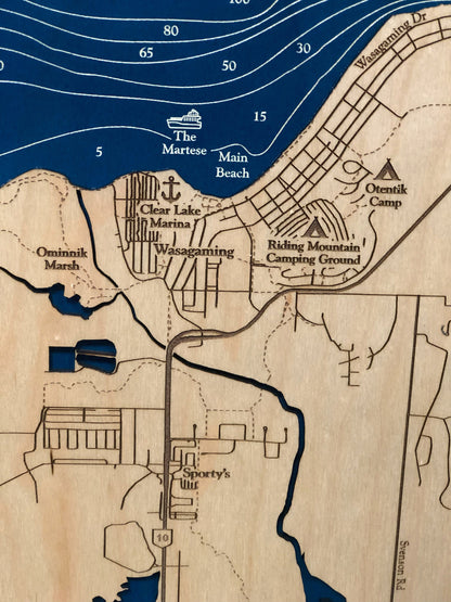Clear Lake Map Laser Engraved Wood Map
