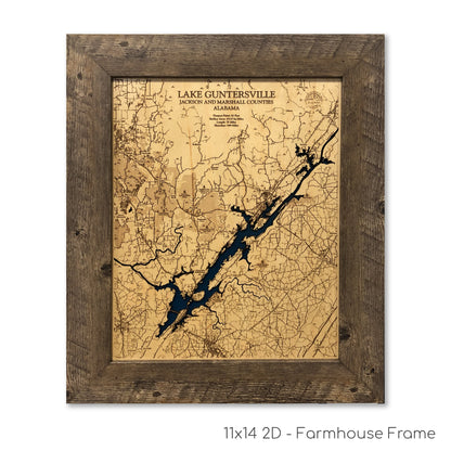 Guntersville Lake Map Laser Engraved Wood Map