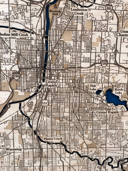 Grand River Map Laser Engraved Wood Map