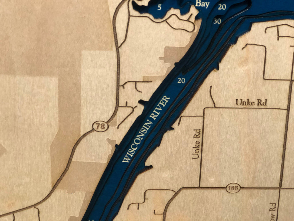 Lake Wisconsin Laser Engraved Wood Map