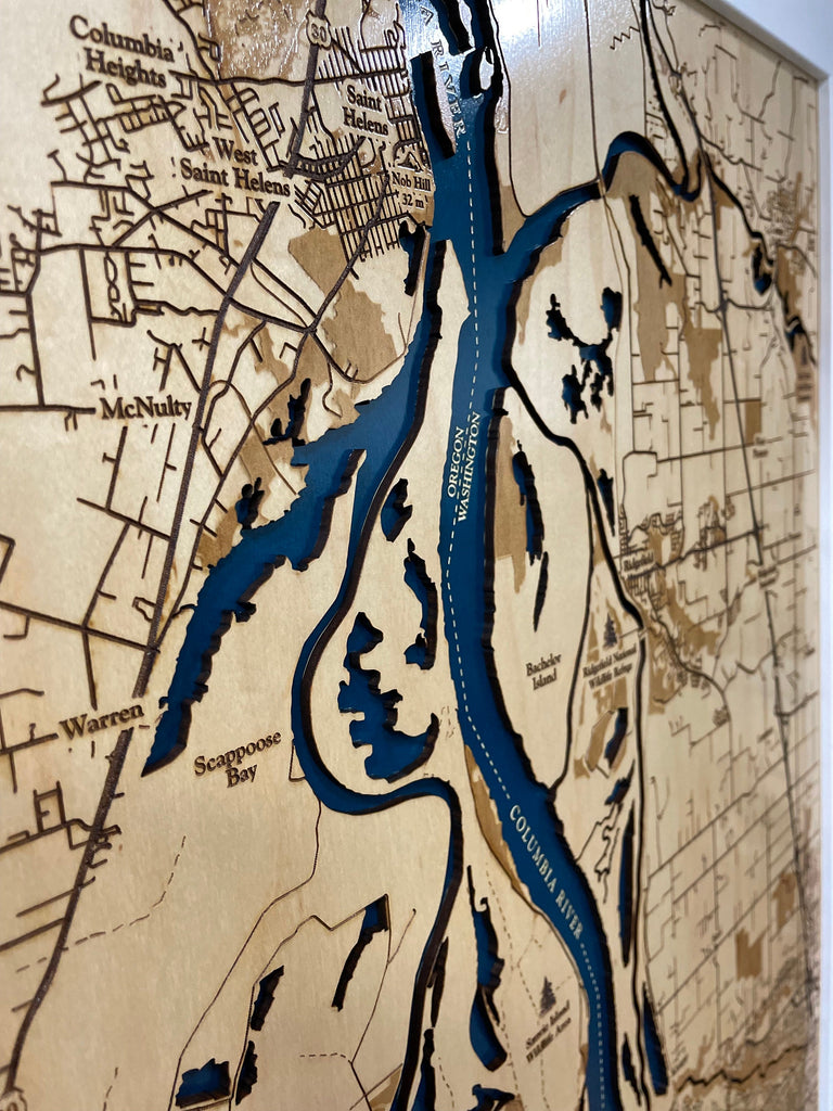 Sauvie Island Map Laser Engraved Wood Map