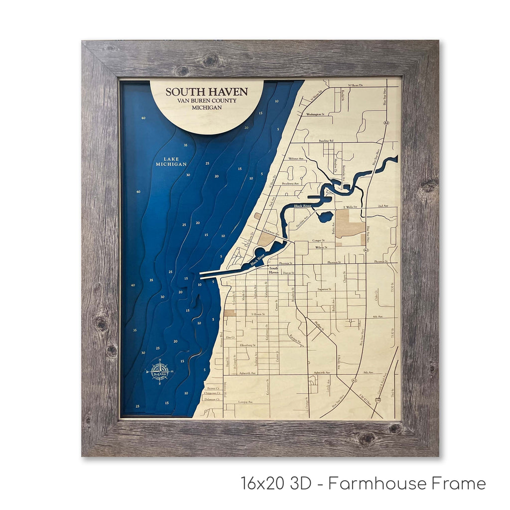 South Haven Map Laser Engraved Wood Map