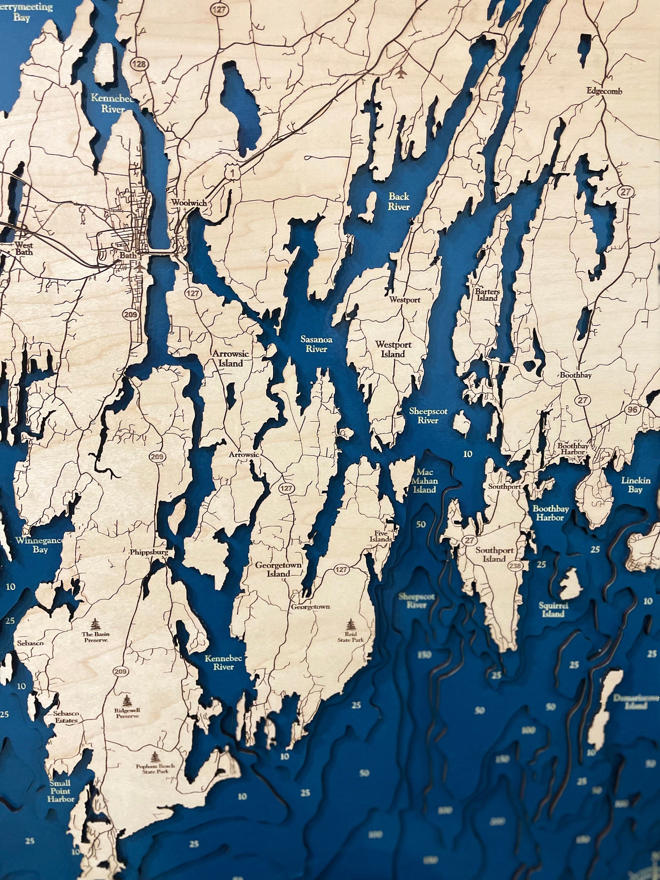 Five Islands Map Laser Engraved Wood Map