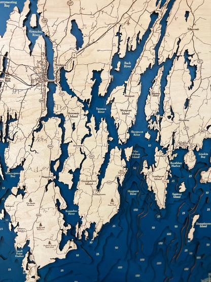 Five Islands Map Laser Engraved Wood Map