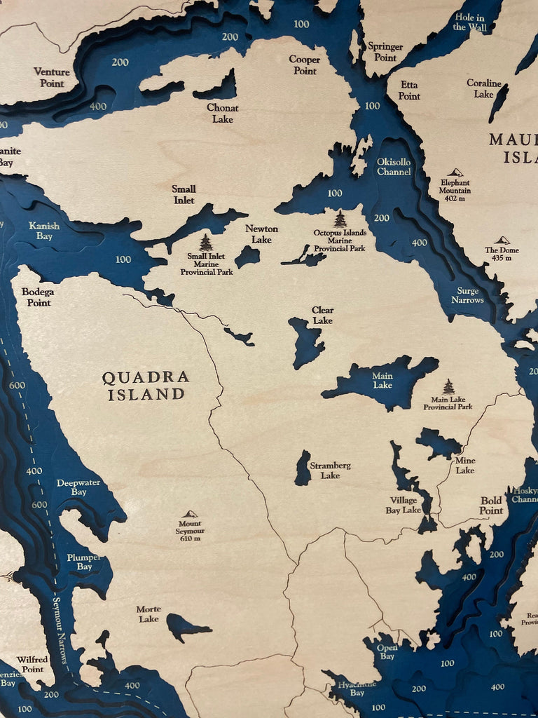 Quadra Island Map Laser Engraved Wood Map