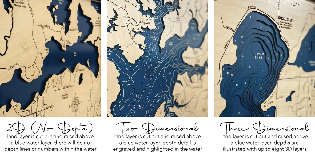 Kabenung Lake Map Laser Engraved Wood Map