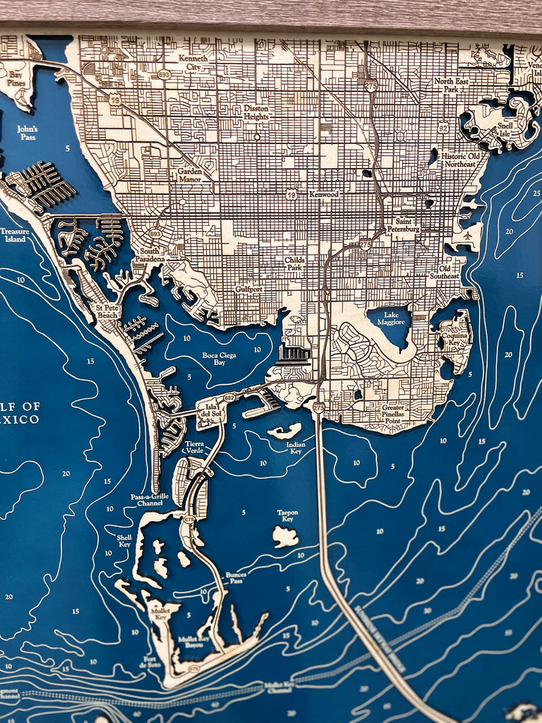 South Tampa Bay Map Laser Engraved Wood Map