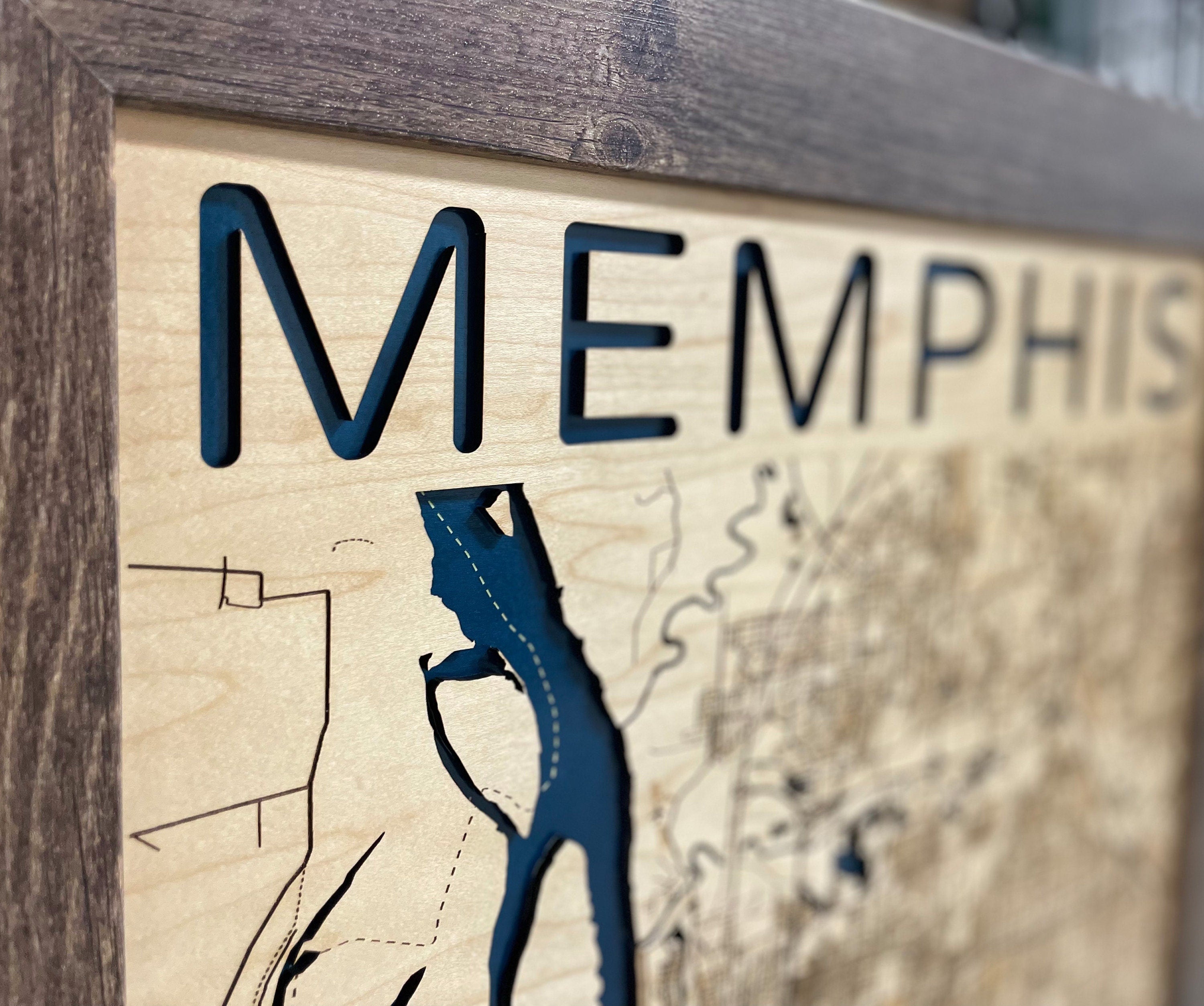 Memphis Wood Map Laser Engraved Wood Map