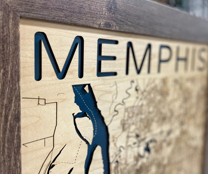 Memphis Wood Map Laser Engraved Wood Map