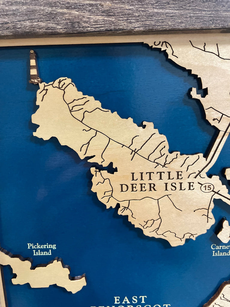 Deer Isle Map Laser Engraved Wood Map