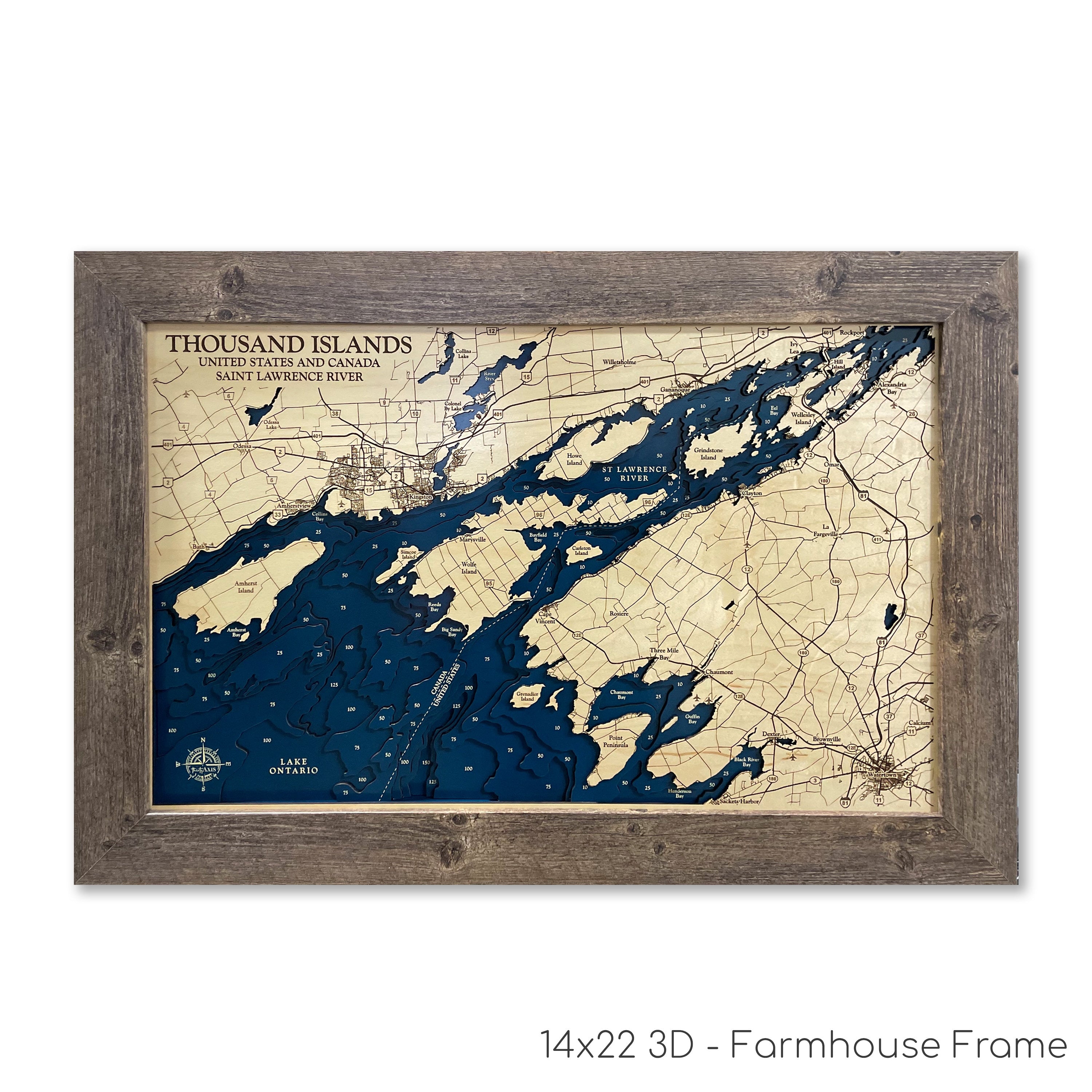 Thousands Island Map Laser Engraved Wood Map