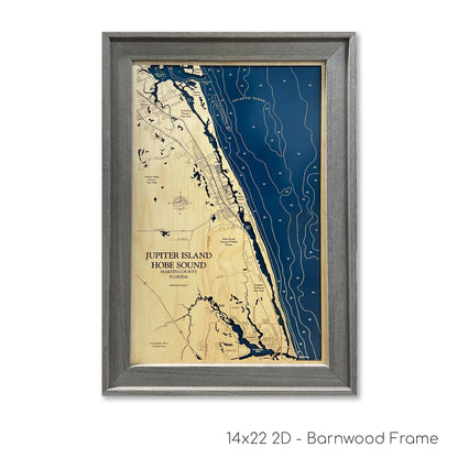 Jupiter Island Hobe Sound Florida Dimensional Wood Carved Depth Contour Map