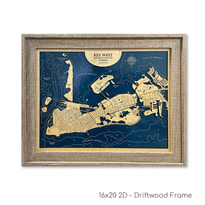 Key West Florida Laser Engraved Wood Map
