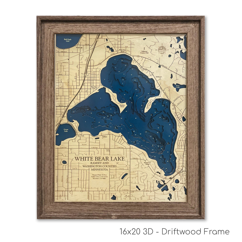 White Bear Lake Map Laser Engraved Wood Map