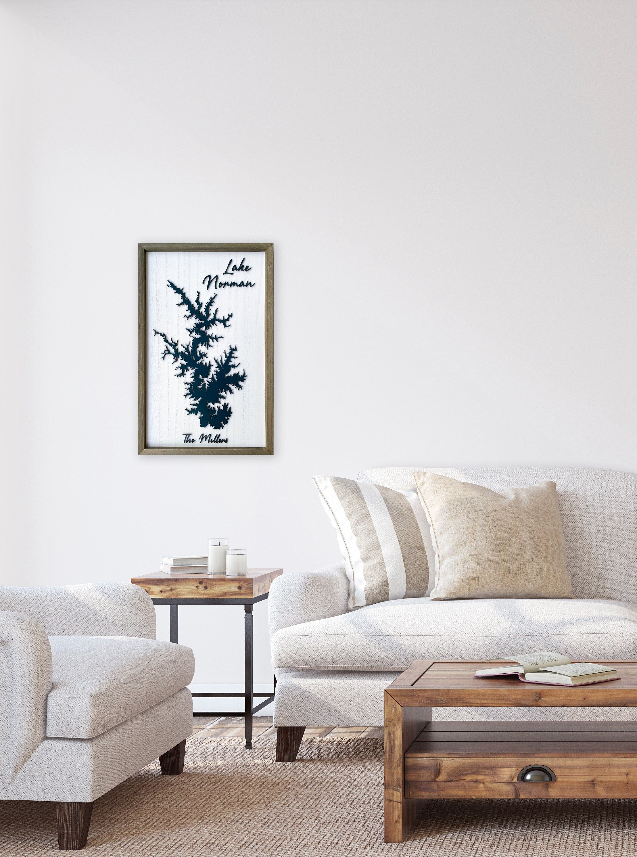 Custom Lake Map Sign Laser Engraved Wood Map