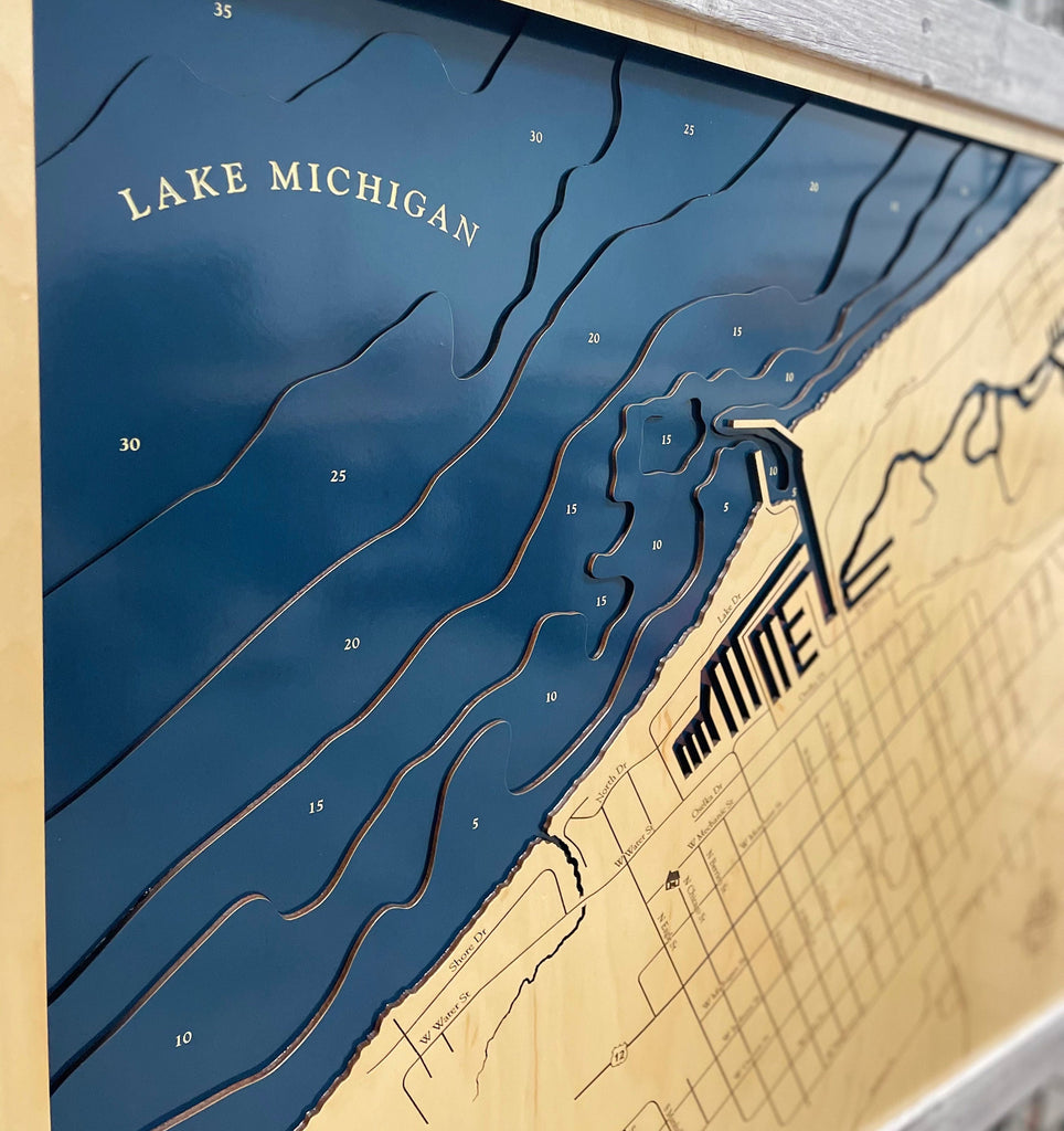 New Buffalo Michigan Laser Engraved Wood Map