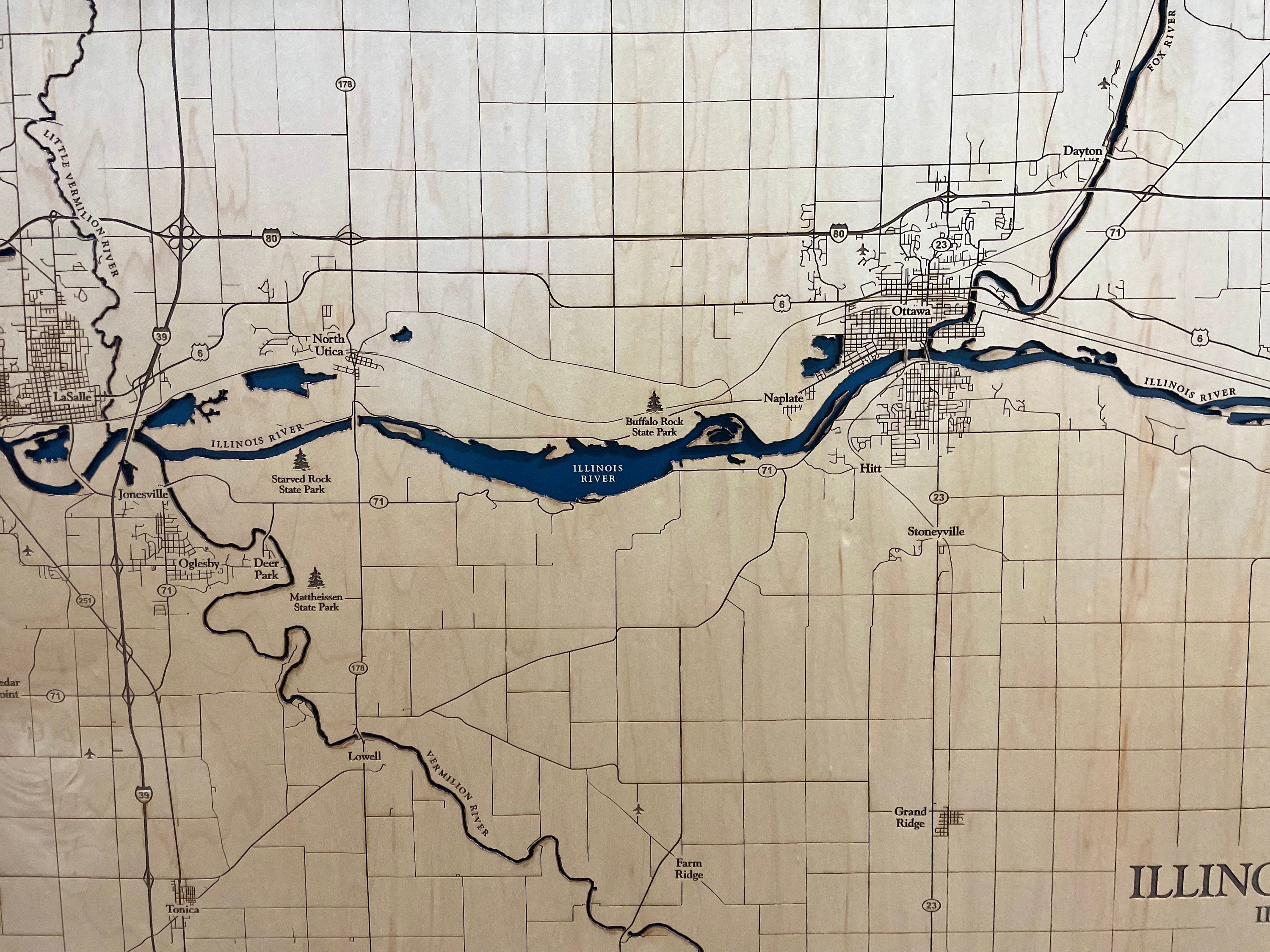 Illinois River Map Laser Engraved Wood Map
