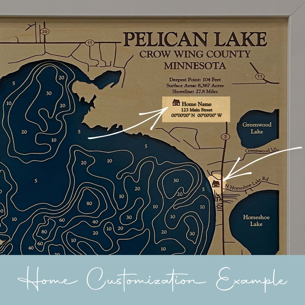 Cedar Creek Lake Map Laser Engraved Wood Map