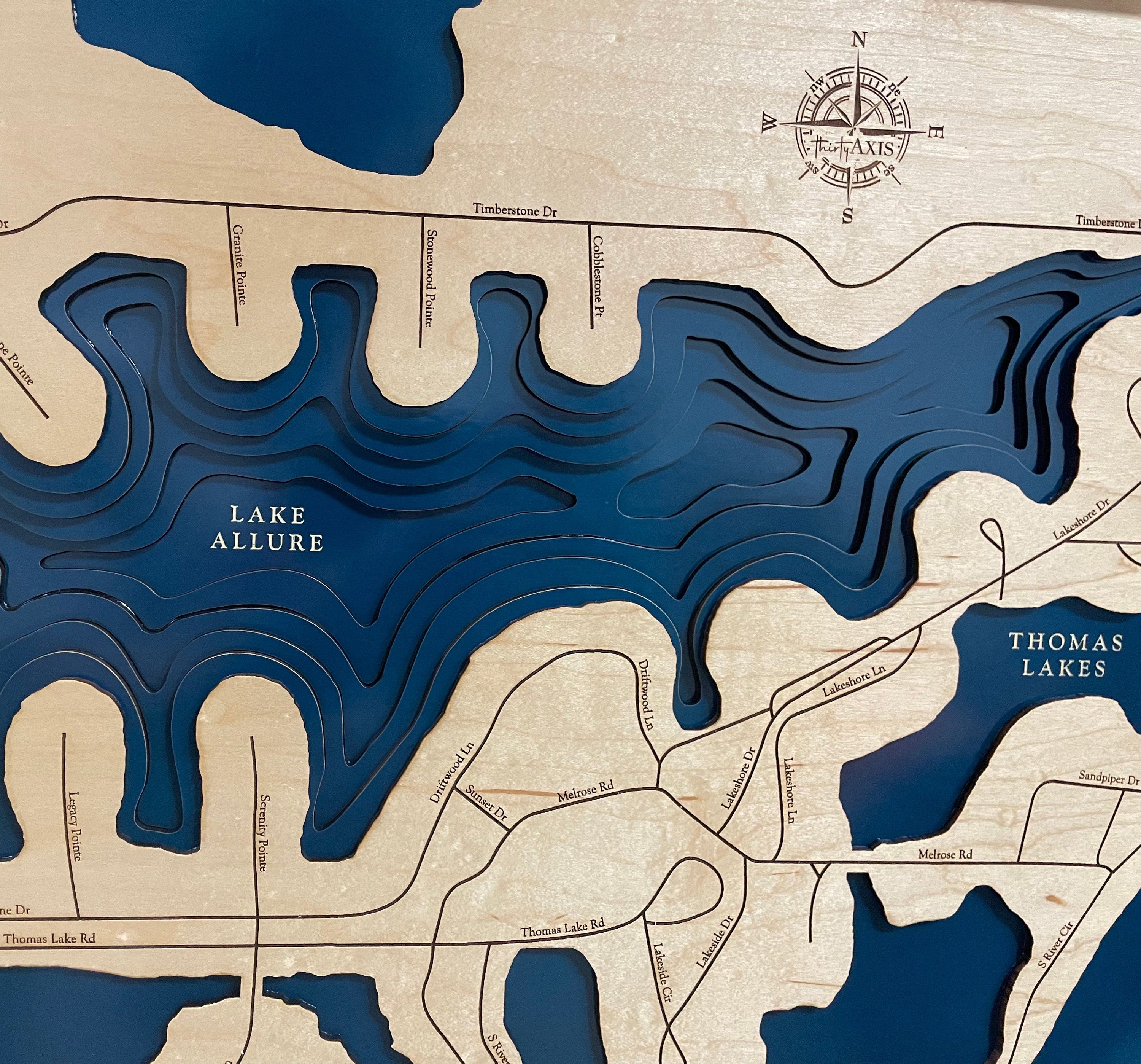 Lake Allure Map  Wooden Maps  thirtyAXIS