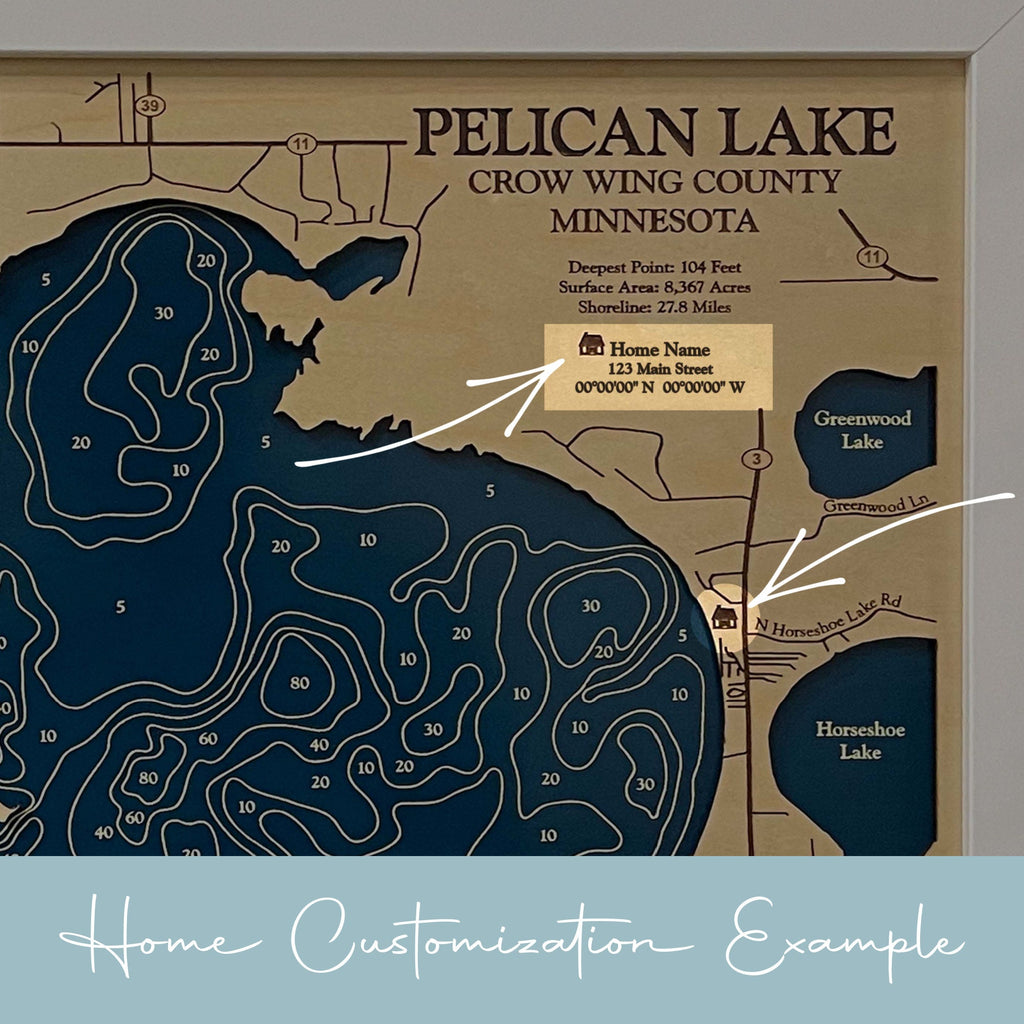 Townline Lake Map Laser Engraved Wood Map