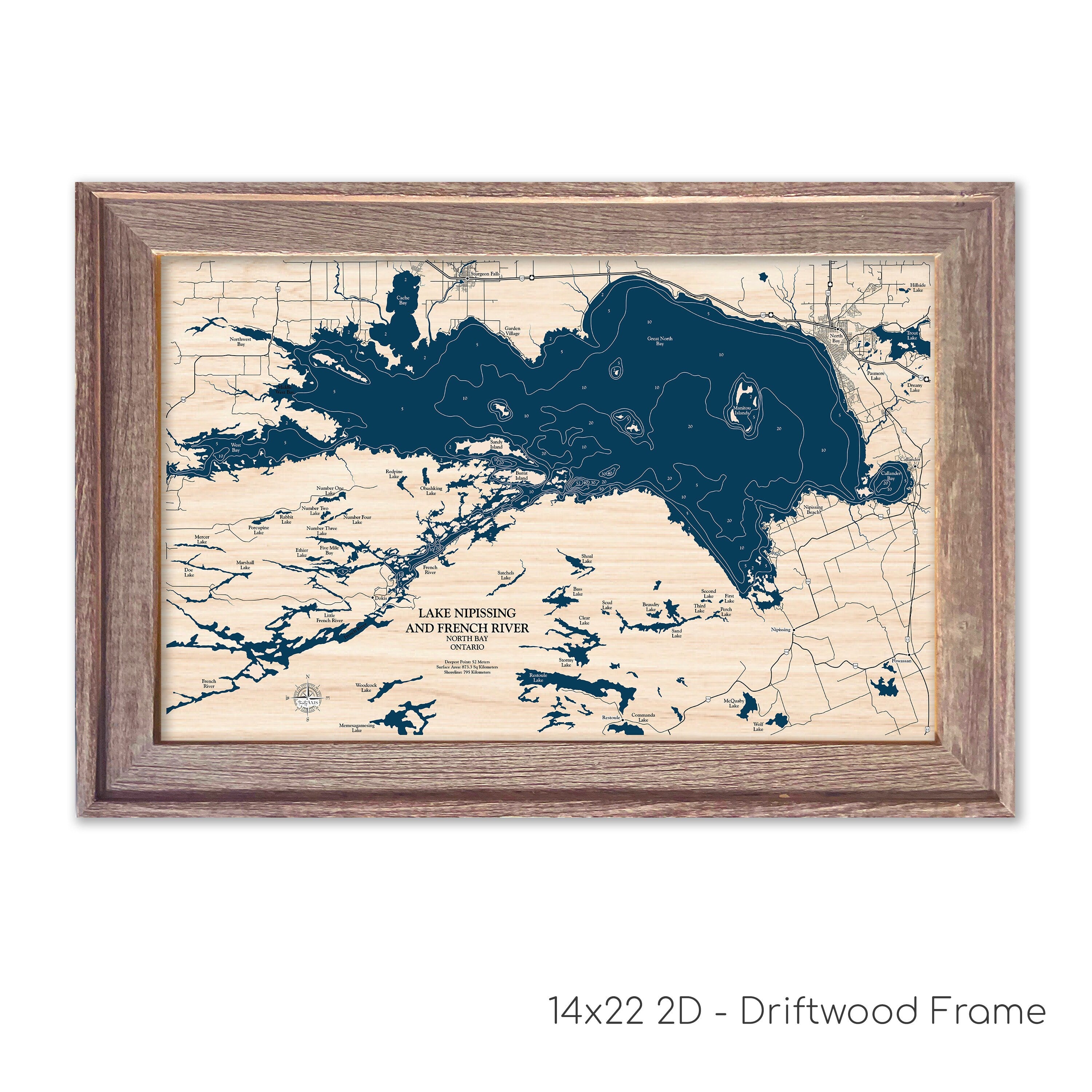 Lake Nipissing Map Laser Engraved Wood Map